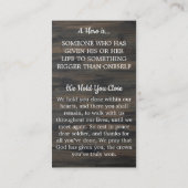 軍隊記念落ちた兵士祈りの言葉カード写真 コーリングカード (裏面)