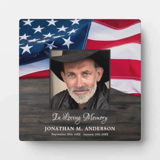 軍隊記念退役軍人写真アメリカ国旗 フォトプラーク (正面)
