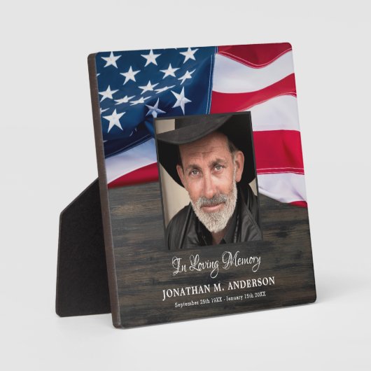 軍隊記念退役軍人写真アメリカ国旗 フォトプラーク (正面)