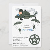 軍隊軍ヘリコプター誕生日グリーン招待状 シーズンカード (正面)