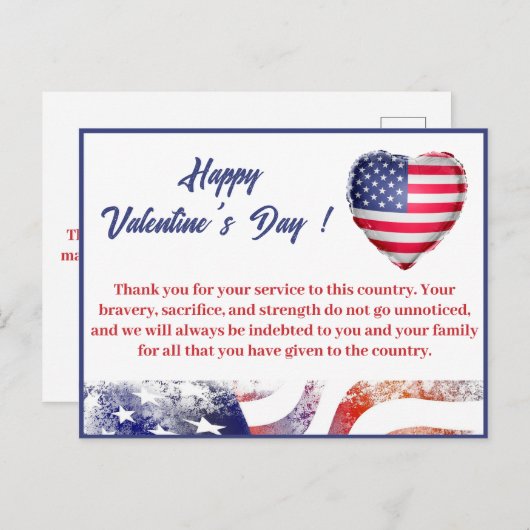 軍隊軍人のバレンタインデー シーズンポストカード (正面/裏面)