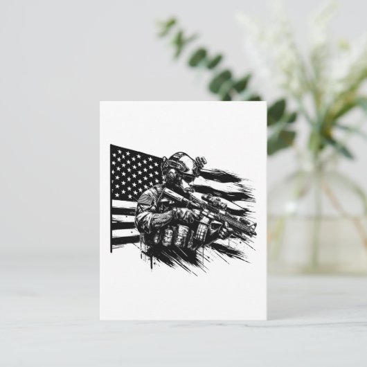 軍隊軍人アメリカ合衆国国旗の愛国芸術 ポストカード (スタンド正面)