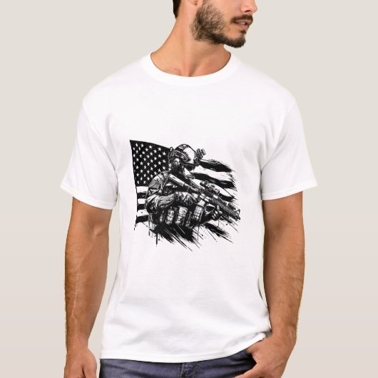 軍隊軍人アメリカ合衆国国旗の愛国芸術 Tシャツ (正面)