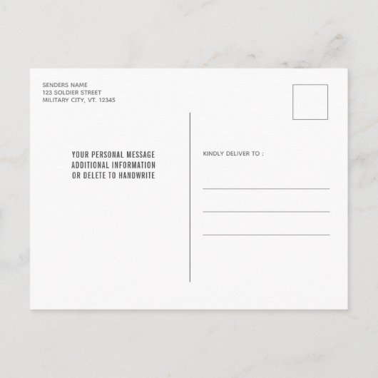 軍隊軍人ホームカミング愛国的アメリカ国旗 案内ポストカード (裏面)