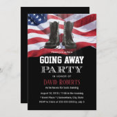 軍隊軍兵士遠くに行パーティー米国国旗 招待状 (正面/裏面)