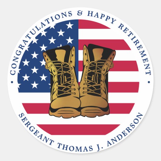軍隊軍引退アメリカ国旗のパーティー ラウンドシール (正面)