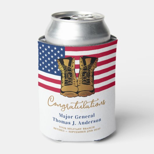 軍隊軍引退アメリカ国旗のパーティー 缶クーラー (缶正面)