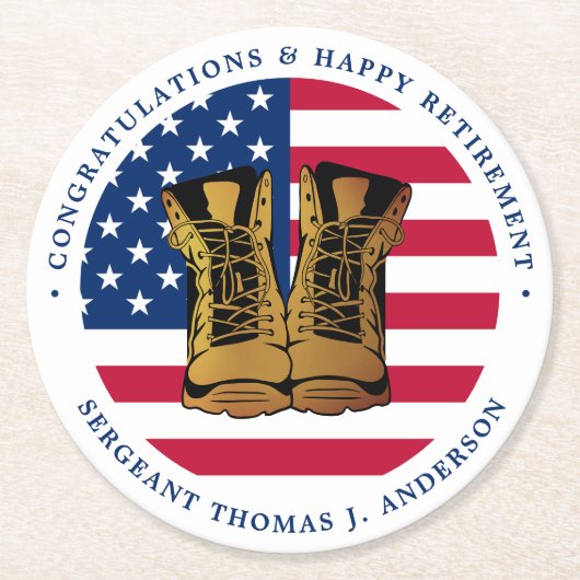 軍隊軍引退パーティーアメリカ国旗 ラウンドペーパーコースター (正面)