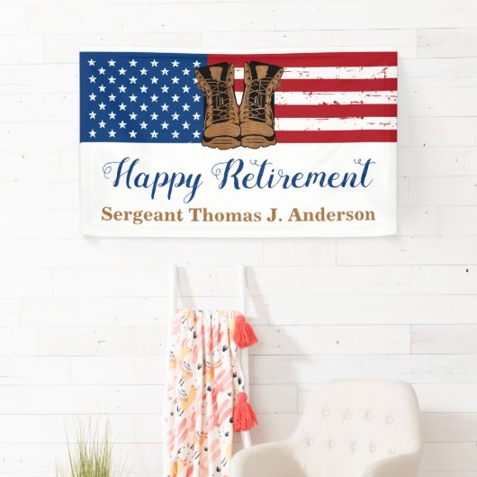 軍隊軍退任愛国米国国旗 横断幕 (インサイチュ)