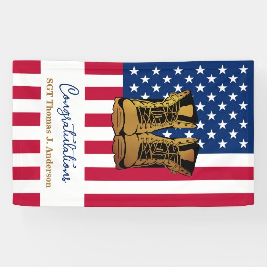 軍隊軍退任愛国米国国旗 横断幕 (横)