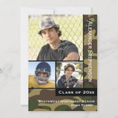 軍隊迷彩柄グリーン3写真卒業 招待状 (正面)