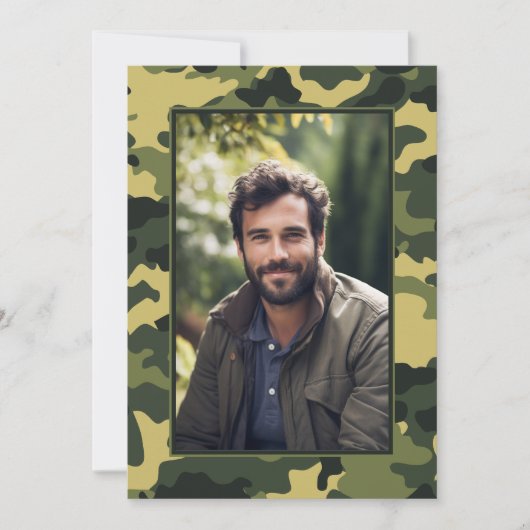 軍隊迷彩誕生日と写真 招待状 (正面)
