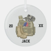 軍隊退役軍人ソルジャー,アメリカ犬ラベル,クリスマス ガラスオーナメント (正面)