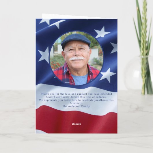 軍隊退役軍人国旗お祝いの生活葬式 カード (裏面)
