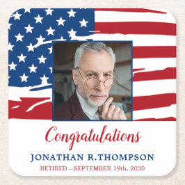 軍隊退職アメリカ国旗の写真愛国心 スクエアペーパーコースター