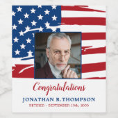 軍隊退職アメリカ国旗の写真愛国心 ワインラベル (シングルラベル)