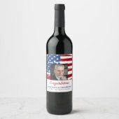 軍隊退職アメリカ国旗の写真愛国心 ワインラベル (正面)