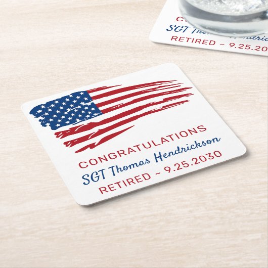 軍隊退職パーティーアメリカ国旗の愛国心 スクエアペーパーコースター (アングル)