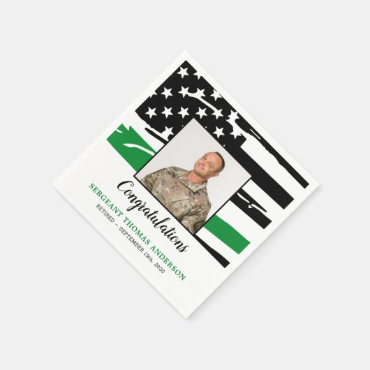 軍隊退職パーティーカスタムフォトグリーン国旗 スタンダードカクテルナプキン (角)
