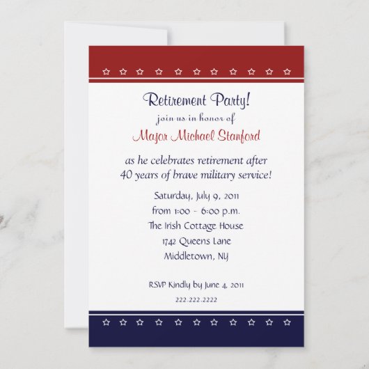 軍隊退職パーティーパーソナライズされた招待状 招待状 (裏面)