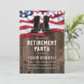 軍隊退職パーティー素朴ウッドUSA国旗 招待状 (スタンド正面)