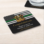 軍隊退職パーティー薄いグリーンラインブーツ スクエアペーパーコースター (アングル)