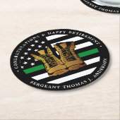 軍隊退職パーティー薄いグリーンラインブーツ ラウンドペーパーコースター (アングル)