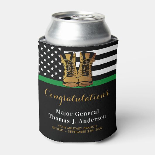 軍隊退職パーティー薄いグリーンラインブーツ 缶クーラー (缶正面)