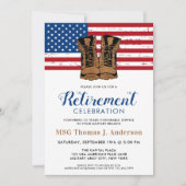 軍隊退職パーティー軍がアメリカ国旗を立てる 招待状 (正面)