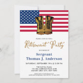 軍隊退職パーティー金ゴールドブーツアメリカ国旗 招待状 (正面)
