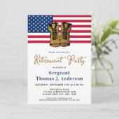 軍隊退職パーティー金ゴールドブーツアメリカ国旗 招待状 (スタンド正面)
