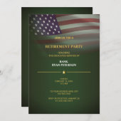 軍隊退職パーティー – 米国国旗の緑 招待状 (正面/裏面)