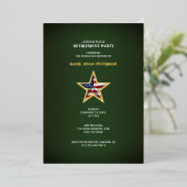 軍隊退職パーティー- USAスターグリーン招待状 箔シーズンカード (立ち正面)
