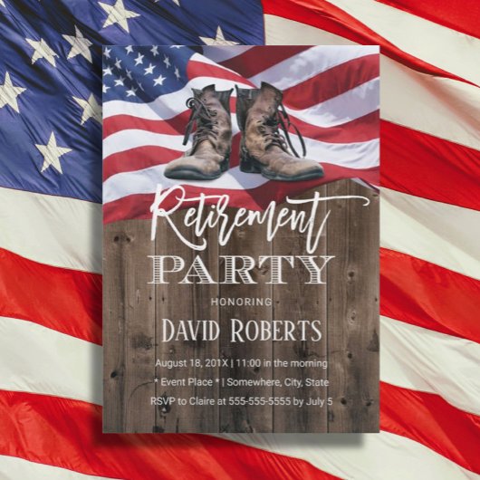 軍隊退職ヴィンテージオールドブーツUSA国旗 招待状