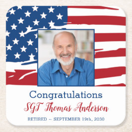 軍隊退職写真愛国的アメリカ国旗 スクエアペーパーコースター