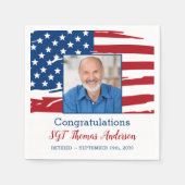 軍隊退職写真愛国的アメリカ国旗 スタンダードカクテルナプキン (正面)