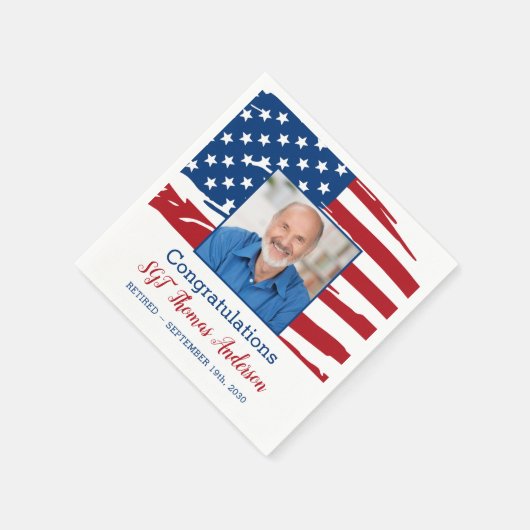 軍隊退職写真愛国的アメリカ国旗 スタンダードカクテルナプキン (角)