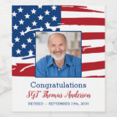 軍隊退職写真愛国的アメリカ国旗 ワインラベル (シングルラベル)