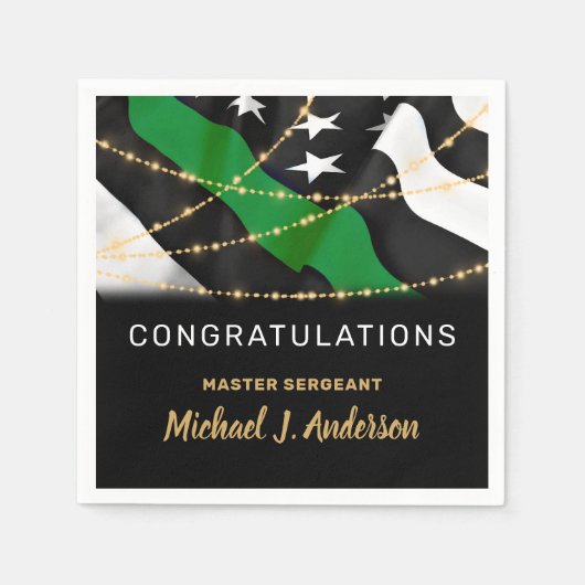 軍隊退職後の薄い緑のラインパーティー スタンダードカクテルナプキン (正面)