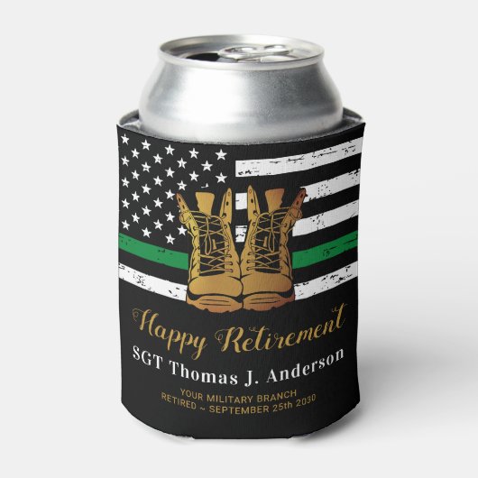 軍隊退職後の薄い緑のライン軍のブーツ 缶クーラー (缶正面)