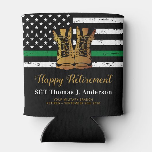 軍隊退職後の薄い緑のライン軍のブーツ 缶クーラー (裏面)