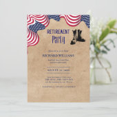 軍隊退職愛国的米国国旗の素朴テーマ 招待状 (スタンド正面)