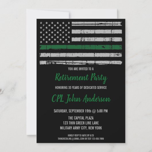 軍隊退職軍の薄いグリーンライン 招待状 (正面)