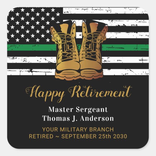 軍隊退職軍の薄い緑の線の旗 スクエアシール (正面)