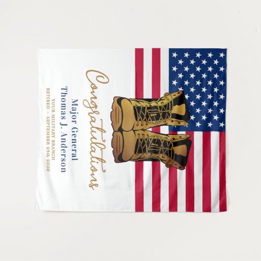 軍隊退職軍ブーツUSAアメリカ国旗 タペストリー (正面(横))