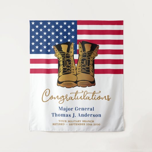 軍隊退職軍ブーツUSAアメリカ国旗 タペストリー (正面)