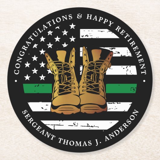 軍隊退職金の薄い緑のライン旗軍 ラウンドペーパーコースター (正面)