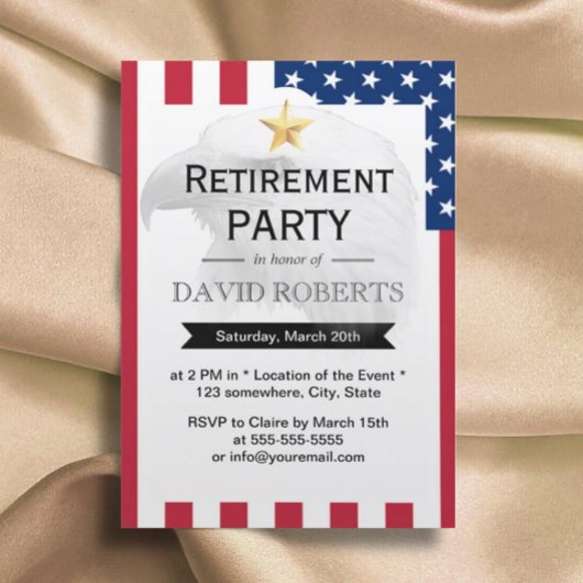 軍隊退職金ゴールドスターイーグル&米国国旗 招待状