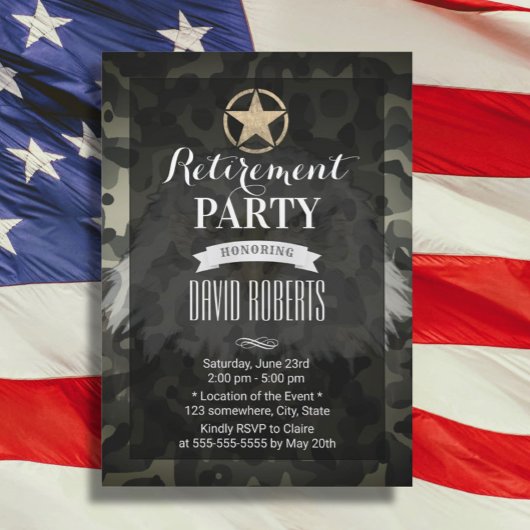 軍隊退職金ゴールド軍スターカモフラージュ 招待状