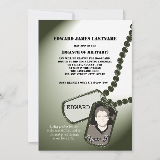 軍隊送信オフドッグタグ写真 招待状 (正面)